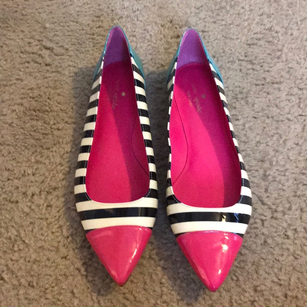 Kate Spade striped flats, pink toe, aqua heel